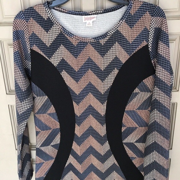 LulaRoe Dress SzS BodyCon Multi Color Long Sleeves Curve Accent NWOT Nice - Picture 4 of 16